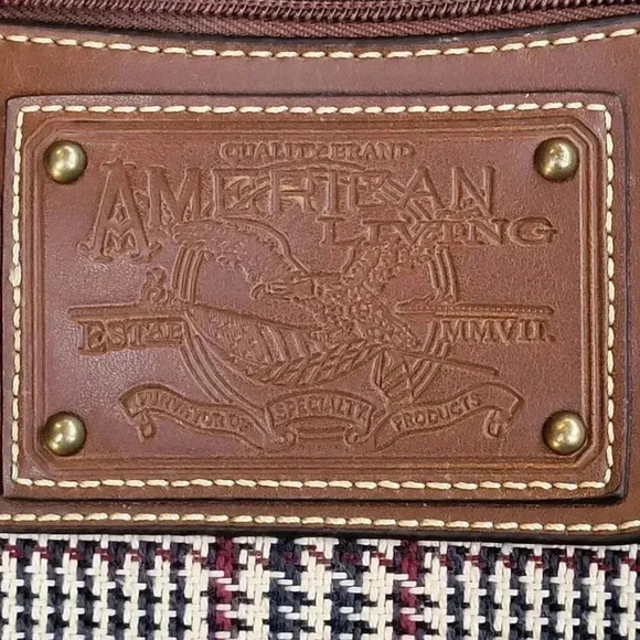 American Living Plaid & Faux Leather Handbag With Zipper Closure & Inner Pocket - Picture 4 of 9